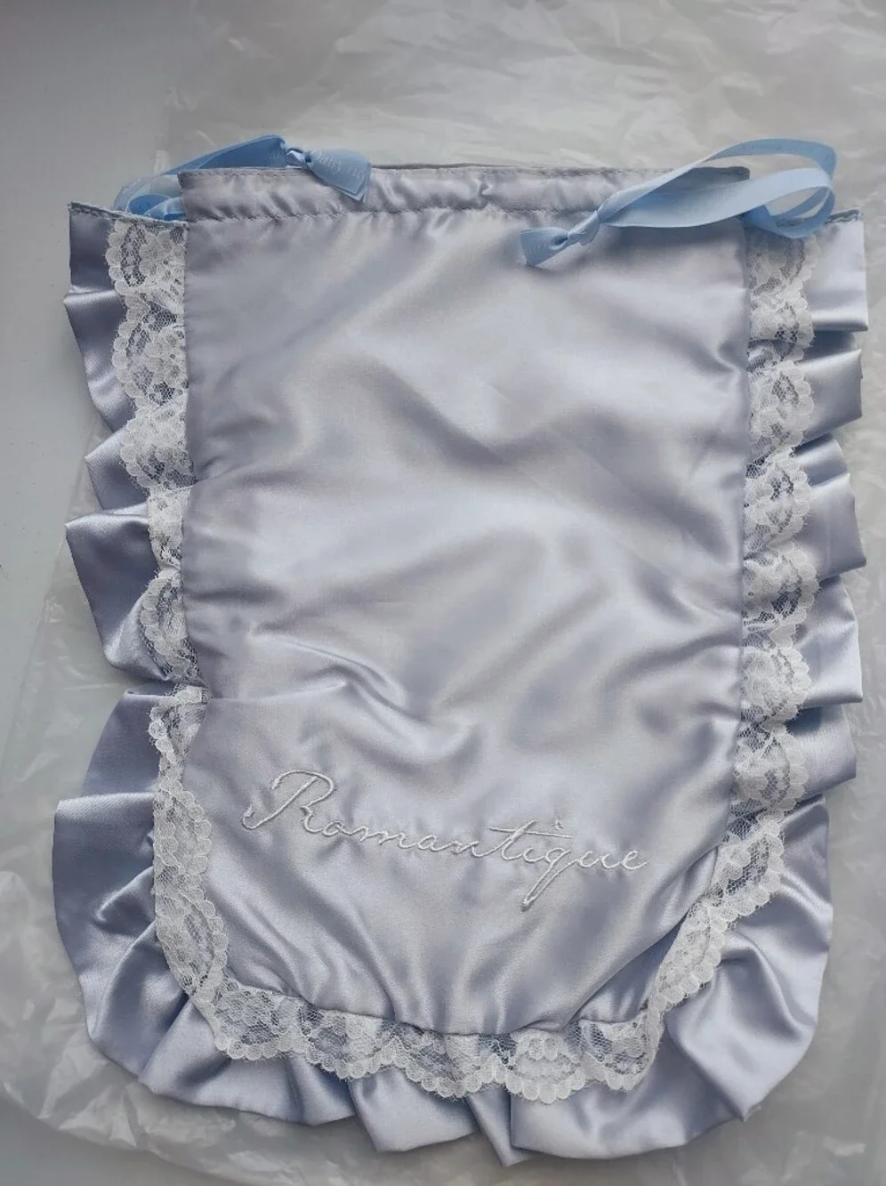 Japan brand grey silver lace Satin Lace cloths cosmetic drawstring bag pouch